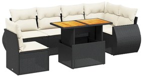 vidaXL 7 részes fekete polyrattan kerti ülőgarnitúra párnával