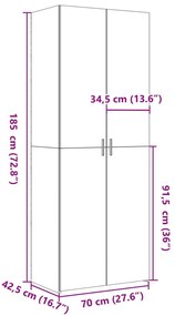 betonszürke szerelt fa magasszekrény 70 x 42,5 x 185 cm