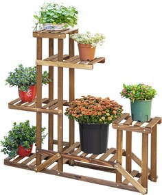 Outsunny Virágtartó Polc 6 Szintes Négyzetes Virágállvány Virág Lépcső Viráglétra Tömbfa Sötétszürke 98 x 28 x 96,5 cm | Aosom