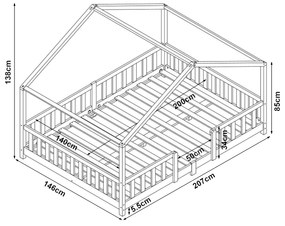 Házikó gyerekágy Treviolo leesésgátlóval és matraccal 140x200 cm mentazöld [en.casa]