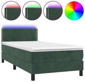 sötétzöld bársony rugós és LED-es ágy matraccal 80 x 200 cm