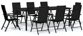 vidaXL 9 részes fekete kerti étkezőgarnitúra