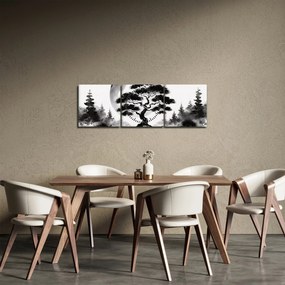 Kép – Fekete-fehér bonsai (órával) (90x30 cm)