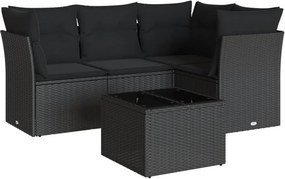 vidaXL 5 részes fekete polyrattan kerti kanapészett párnákkal