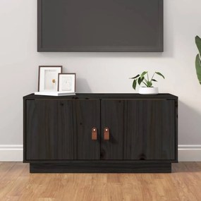 Fekete tömör fenyőfa tv-szekrény 80 x 34 x 40 cm
