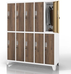 Munkavédelmi öltözőszekrény, 10 ajtós, fehér/dió, 1360x1720x450 mm: BARTEK Eco Design