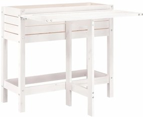 fehér tömör fenyőfa kerti ültetőláda összecsukható asztallappal