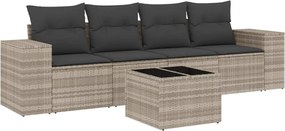 vidaXL 5 részes világosszürke polyrattan kerti ülőgarnitúra párnákkal