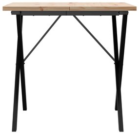 Tömör fenyőfa és acél étkezőasztal X-vázzal 90x90x75,5 cm