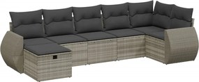 vidaXL 7 részes világosszürke polyrattan kerti ülőgarnitúra párnákkal