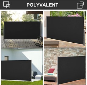 Outsunny Oldalsó Napernyő– Húzható Privát Képernyő, méret: 3L x 1.6H m, fémből, vízálló, UV-ellenálló, magas sűrűségű 180 g/m² fekete | Aosom
