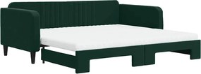 vidaXL sötétzöld kihúzható bársony heverő matraccal 100 x 200 cm
