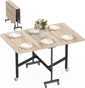 HOMCOM összecsukható étkezőasztal 4–6 főre, kerekekkel, acél lábak — mobil, kis terekhez, 120 x 80 x 73 cm, tölgy | Aosom