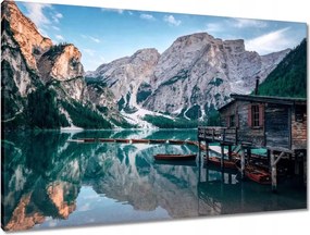 Vászonkép 90x60 Hegyi tó és házikó