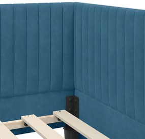 Sarokágy keret fejtámlával Kék 80 x 200 cm Bársony