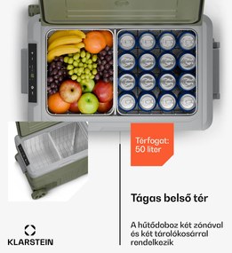 Klarstein PolarForce 50L kompresszoros hűtődoboz, LCD panel, világítás, off-road, akkumulátorvédelem, 12V/230V