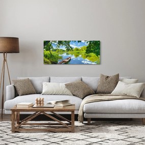 Egy nyári folyó képe hajóval (120x50 cm)