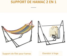 Outsunny Összecsukható kertihinta ruhaszárító ívelt fémtartóval, epoxi bevonatú fémtartó, 1 főnek max. terhelhetőség 120 kg, méret: 270L x 100W x 94H