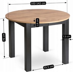 Kihúzható étkezőasztal 102–142 cm méretben, craft tölgy/fekete színben HARRY