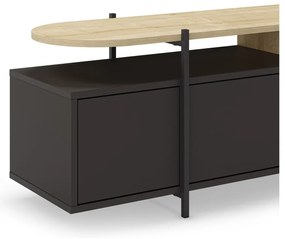 Fekete TV-állvány tölgyfa dekorral 160x48 cm Hinoa – Marckeric