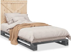 vidaXL szürke tömör fenyőfa ágykeret fejtámlával 90 x 200 cm