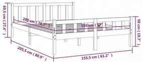 King Size mézbarna tömör fa ágykeret 150 x 200 cm