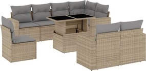 vidaXL 9 részes bézs polyrattan kerti ülőgarnitúra párnákkal