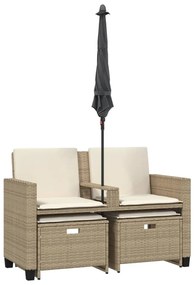 vidaXL 2 személyes bézs polyrattan kerti kanapé napernyővel/székkel
