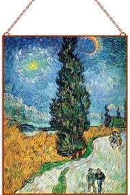 Van Gogh - Road with Cypress and Star üvegkép, falikép