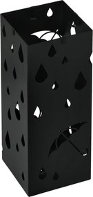 HOMCOM Esernyőtartó 4 Kampóval, Vízgyűjtő Tálcával, Fekete Acél Esernyő- és Bottartó 15,5 x 15,5 x 40 cm | Aosom