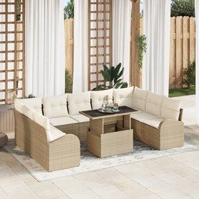 10 darabos kerti sofa készlet párnákkal, bézs, poli rattan