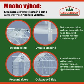 Gardebruk M4 polikarbonát kerti üvegház alappal, 250x190x195cm, átlátszó