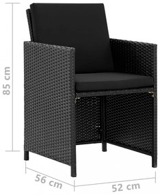 vidaXL 11-részes fekete polyrattan kültéri étkezőszett párnákkal