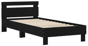 fekete szerelt fa ágykeret fejtámlával 90 x 190 cm