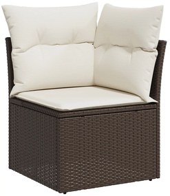 9 darabos Kert Kanapé Készlet Párnákkal Barna Poli Rattan, 2 szemes Kert Kanapé Tárolóval és Párnákkal Barna Poli Rattan