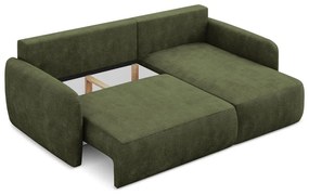 Zöld zsenília kinyitható-tárolóhelyes sarokkanapé (jobb oldali-heverő résszel) Lilo – Makamii
