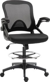 Vinsetto Ergonomikus Irodai Szék Forgatható Íróasztali Szék Felhajtható Karfa és Állítható Lábgyűrűvel, Magasságban Állítható, Hálós Fekete | Aosom