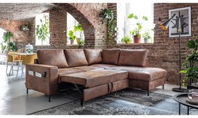Barna bőrutánzat kinyitható sarokkanapé (jobb oldali) Lofty Lilly – Miuform