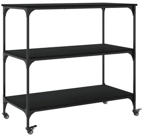 fekete szerelt fa konyhai kocsi 102 x 50 x 95 cm
