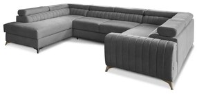 Sötétszürke kinyitható-tárolóhelyes sarokkanapé (bal oldali-U alakú) Louis – ELTAP
