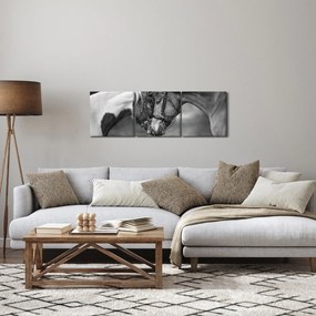 Kép - Szerelmes lovak, fekete-fehér (órával) (90x30 cm)