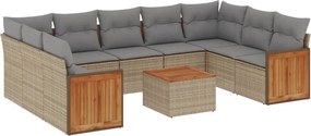 vidaXL 10 részes bézs polyrattan kerti ülőgarnitúra párnával