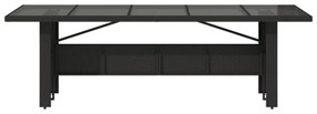 fekete polyrattan üveglapos kerti asztal 240 x 90 x 75 cm