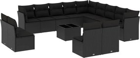 vidaXL 14 részes fekete polyrattan kerti ülőgarnitúra párnákkal