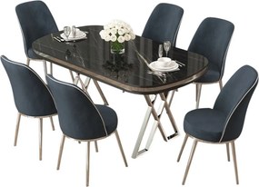 Lai étkezőgarnitúra, fekete márvány-króm, 168 cm – TR240CHR2363