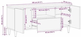 TV szekrény fiókkal Fehér 105 x 33 x 46 cm tömör mangófa