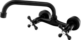 Gamma Retro C, falra szerelhető mosogató csaptelep C alakú kifolyóval, matt fekete, GMA-BROS-C-BK