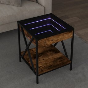 Füstös tölgy végtelen hatású LED-es dohányzóasztal 40x40x49 cm