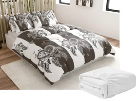 2 db Mikroplüss ágyneműhuzat szett TIRSO szürke-fehér + mikroplüss lepedő SOFT 180x200 cm fehér, kétszemélyes