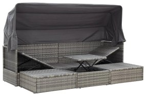Szürke polyrattan kerti napozóágy tetővel